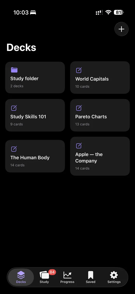 The deck library with decks grouped into a folder.